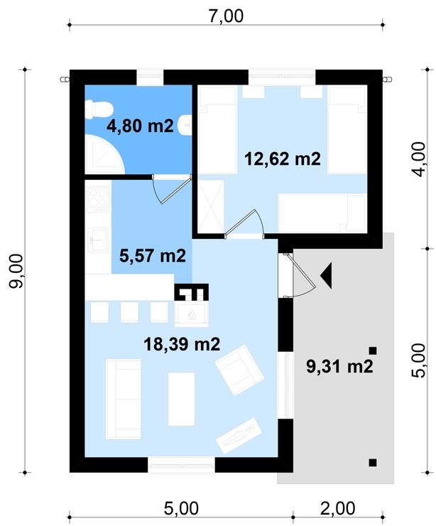 Casa de vacanta mica si ieftina placata cu caramida - proiect